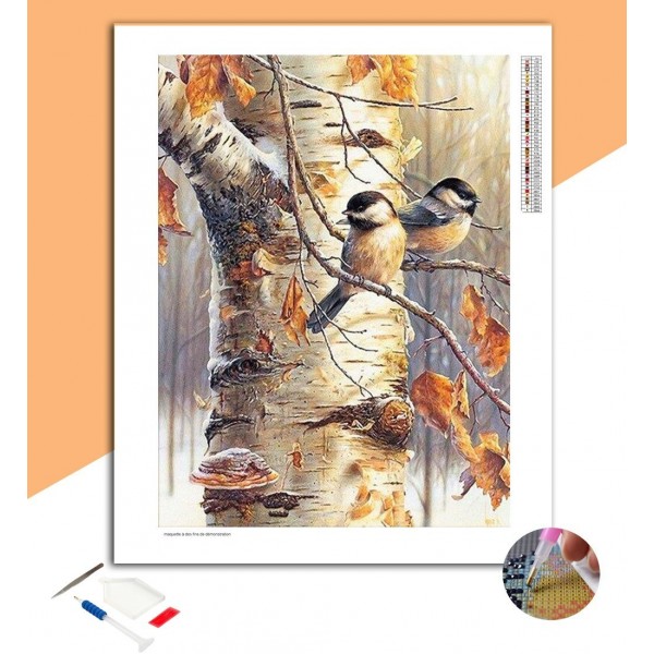 Broderie Diamant Deux Mésanges sur un arbre