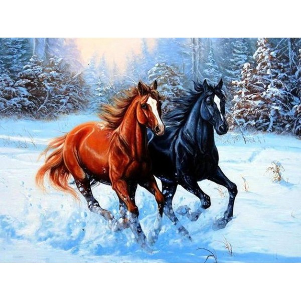 Broderie Diamant Chevaux Marrons & Noirs