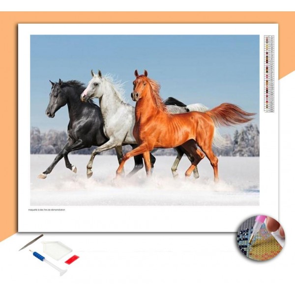 Broderie Diamant Chevaux dans la neige