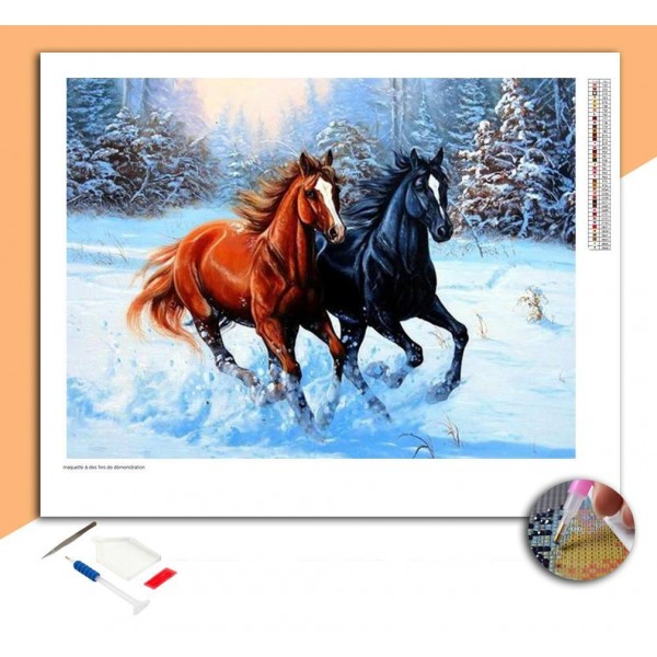 Broderie Diamant Chevaux Marrons & Noirs