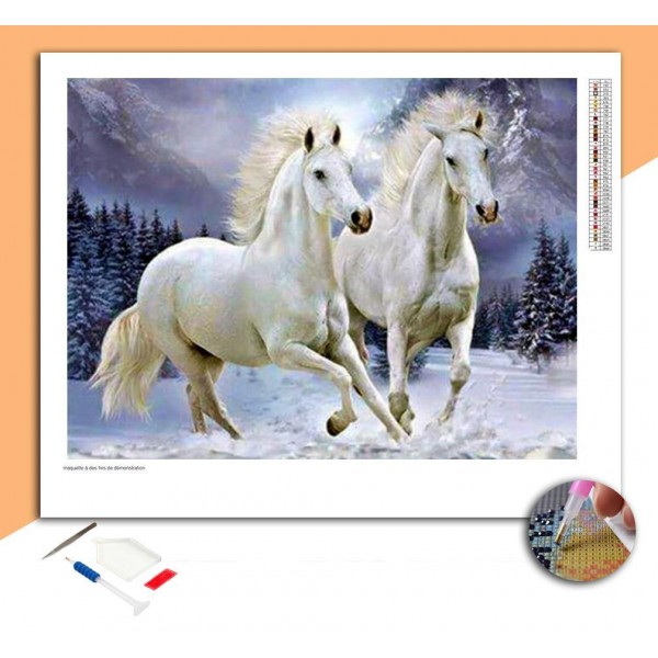 Broderie Diamant Chevaux Blancs