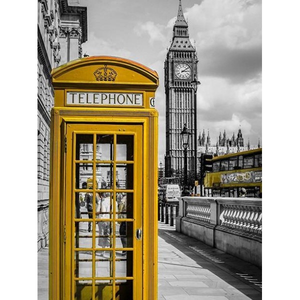 Broderie Diamant Cabine téléphonique et bus londonien jaunes