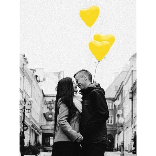 Broderie Diamant Couple et Ballons en coeur jaunes