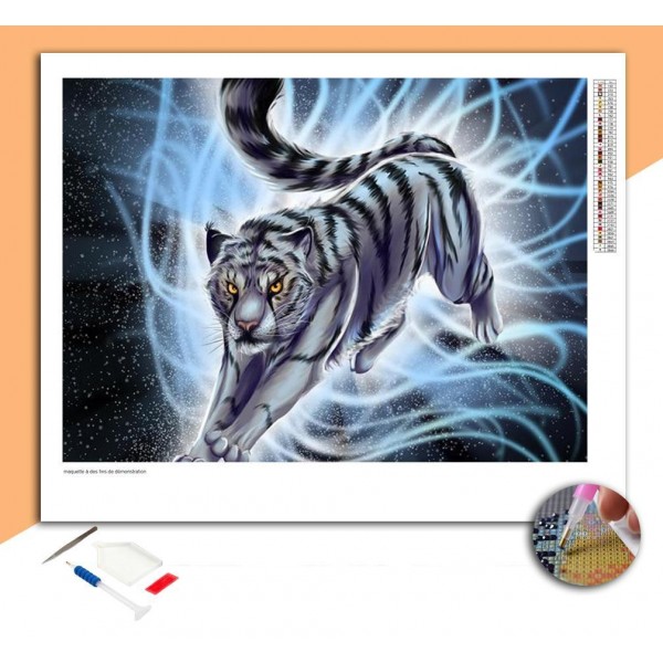 Broderie Diamant Tigre Gris Endiablé