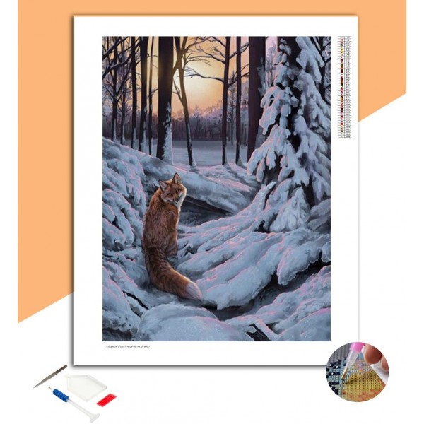 Broderie Diamant Renard des neiges