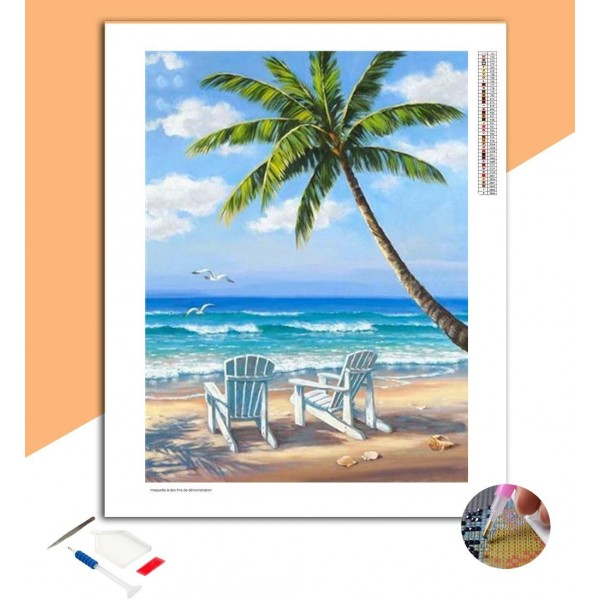 Broderie Diamant Transats au bord de la mer