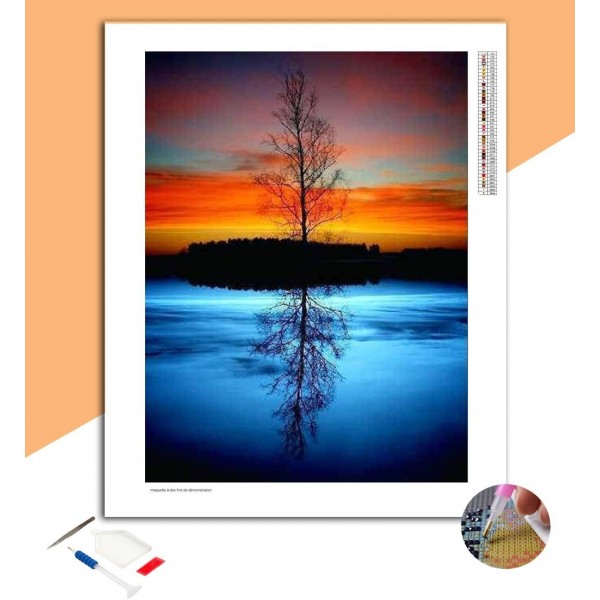 Broderie Diamant Reflet d'arbre sur le lac