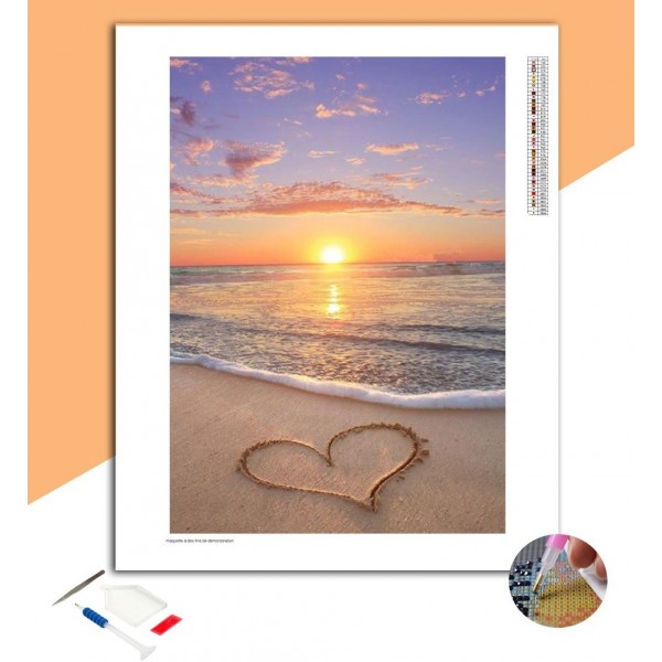 Broderie Diamant Cœur sur le sable