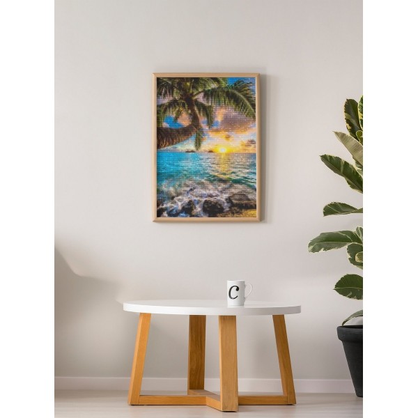 Broderie Diamant Coucher de soleil "Océan et Palmier"