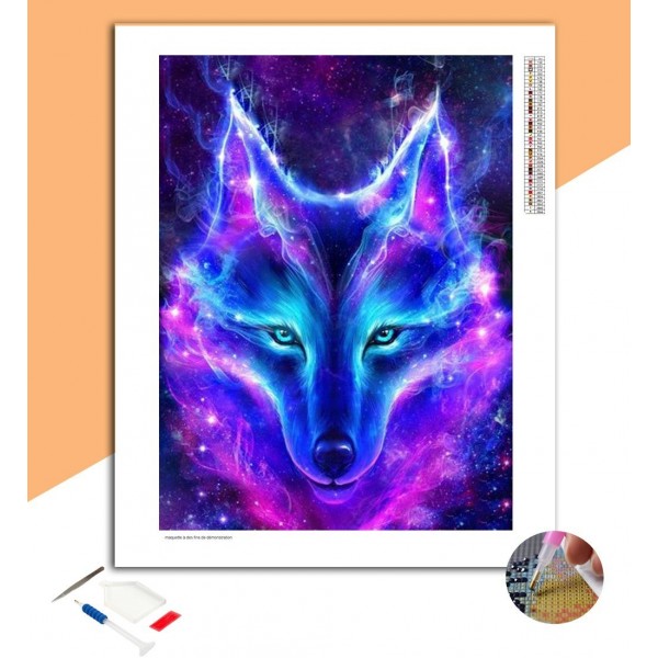 Broderie Diamant Tête de loup Fluorescente