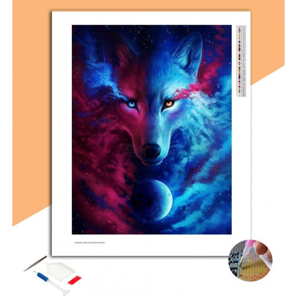 Broderie Diamant Loup Céleste