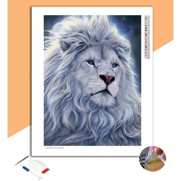 Broderie Diamant Lion Blanc