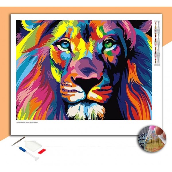 Broderie Diamant Lion Multicolore