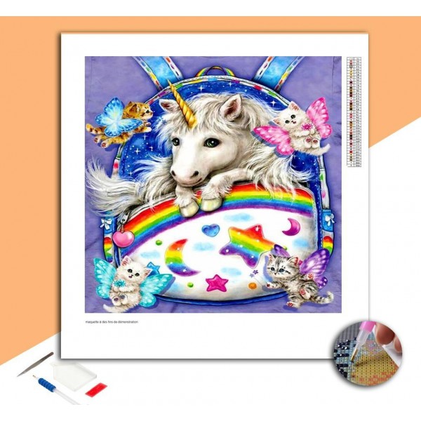Broderie Diamant Licorne dans le cartable