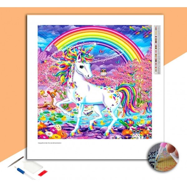 Broderie Diamant Licorne Blanche