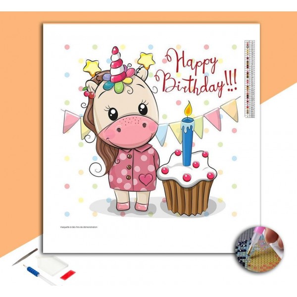Broderie Diamant Licorne Gâteau d'anniversaire