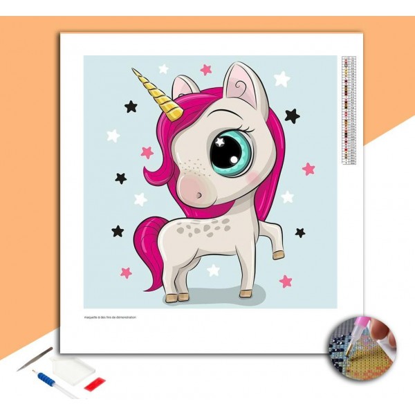 Broderie Diamant Licorne à crinière rose