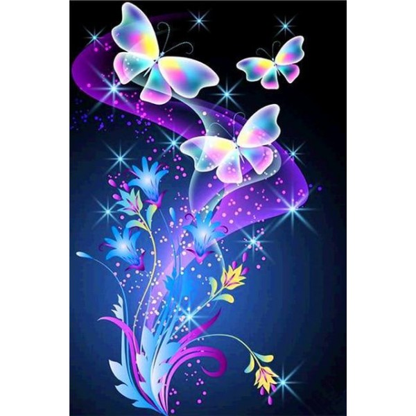 Broderie Diamant Fleurs & Papillons Multicolores