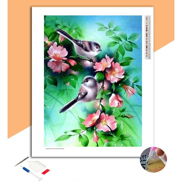 Broderie Diamant Mésangeais du Canada & Fleurs