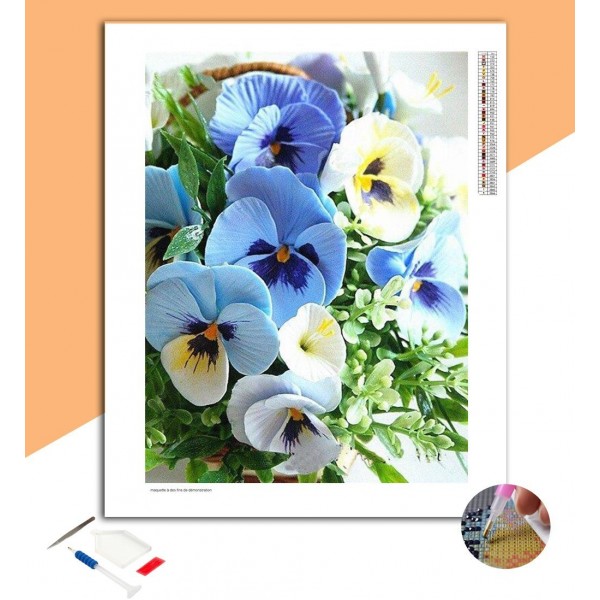 Broderie Diamant Pensées Bleues