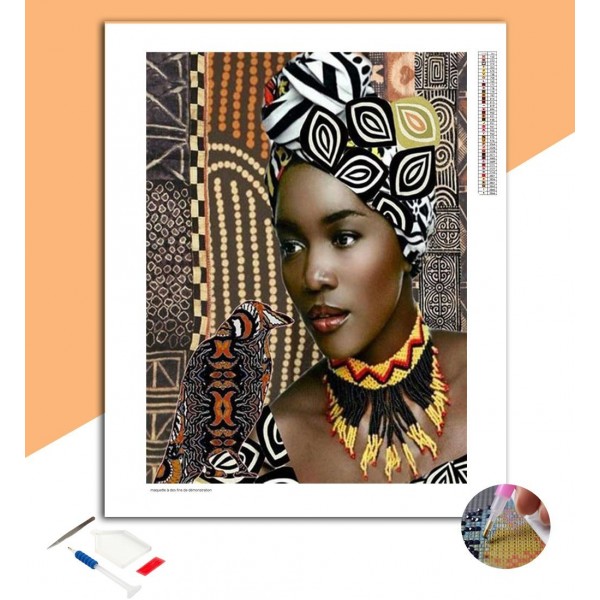 Broderie Diamant Femme Africaine & Oiseau