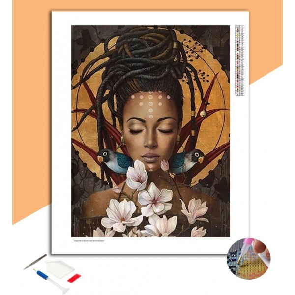 Broderie Diamant Femme Africaine avec des Dreadlocks
