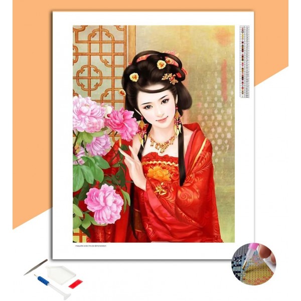 Broderie Diamant Japonaise au kimono rouge