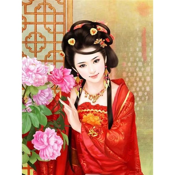 Broderie Diamant Japonaise au kimono rouge