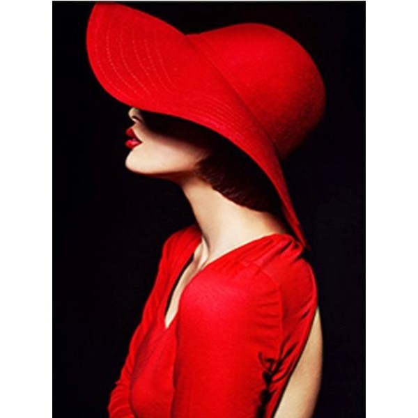 Broderie Diamant "Red" Femme au Chapeau