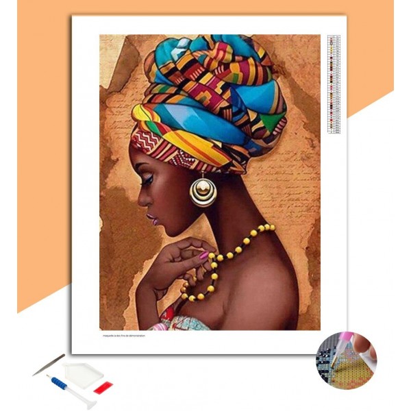 Broderie Diamant Africaine avec foulard sur la tête
