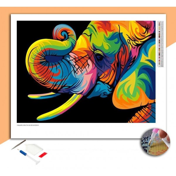 Broderie Diamant Elephant Multicolore