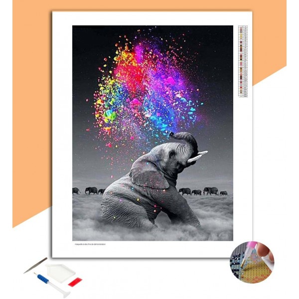 Broderie Diamant Éléphant qui jette de la peinture