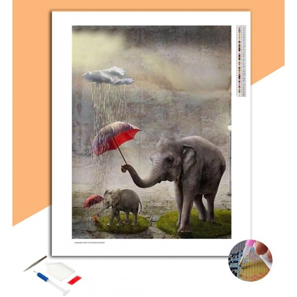 Broderie Diamant Comique Éléphant Parapluie