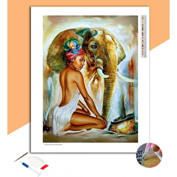 Broderie Diamant Femme & Éléphant