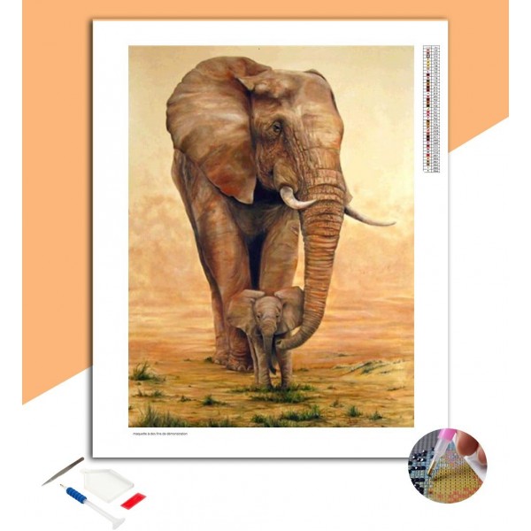 Broderie Diamant Éléphante & Éléphanteau