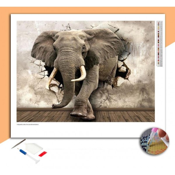 Broderie Diamant Eléphant mécontent