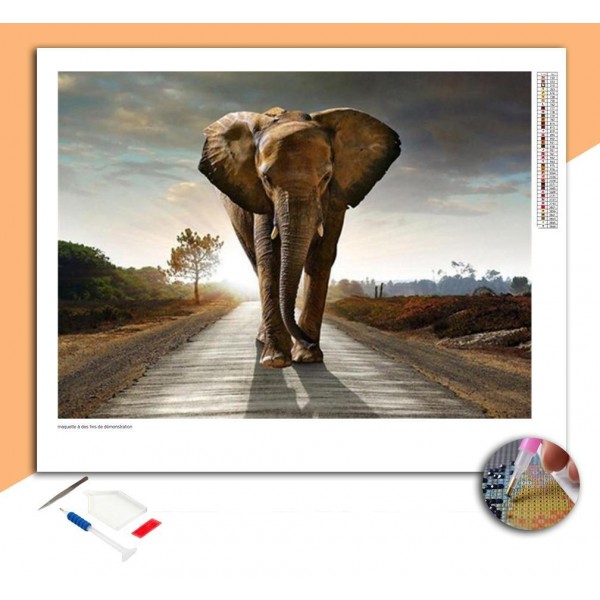 Broderie Diamant Eléphant Déterminé