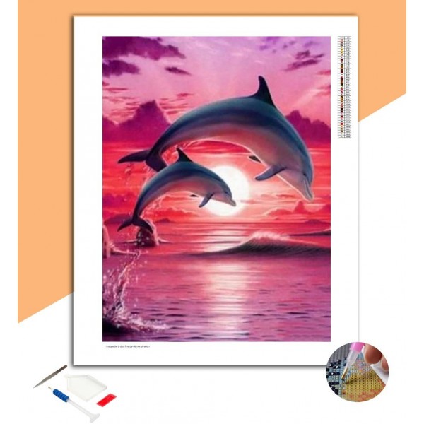 Broderie Diamant Dauphins & Environnement rosâtre