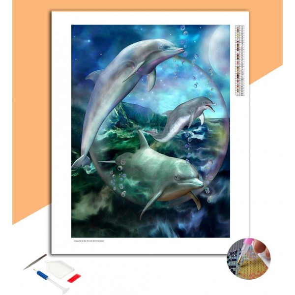 Broderie Diamant Dauphins "Bulle"