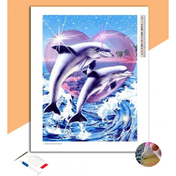 Broderie Diamant Dauphins d'amour