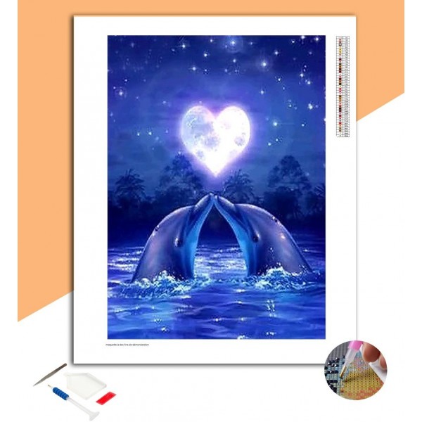 Broderie Diamant Dauphins Amoureux