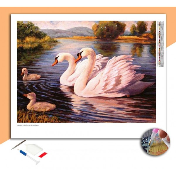 Broderie diamant Famille de Cygnes