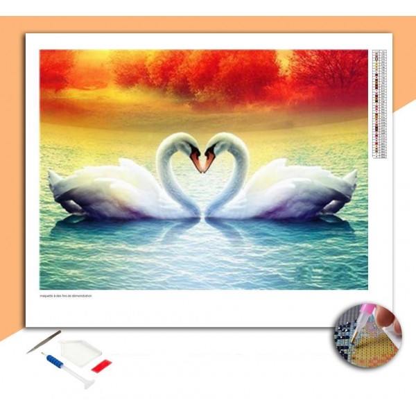 Broderie diamant Cygnes Forme de Cœur