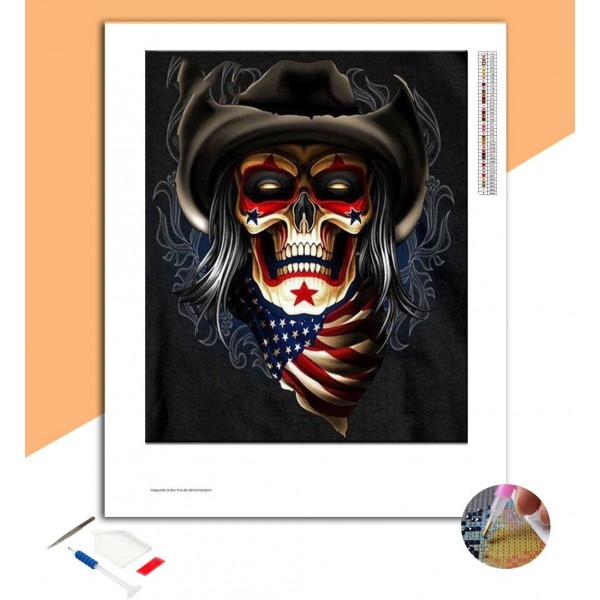 Broderie Diamant Tête de mort Américaine