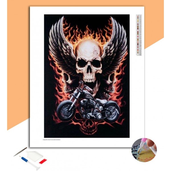 Broderie Diamant Blason Têtes de mort