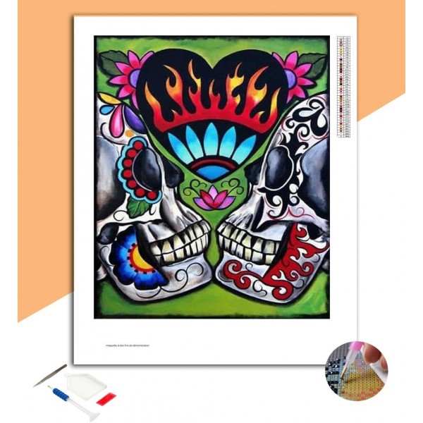 Broderie Diamant Deux Têtes de mort mexicaines