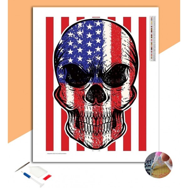 Broderie Diamant Crâne USA