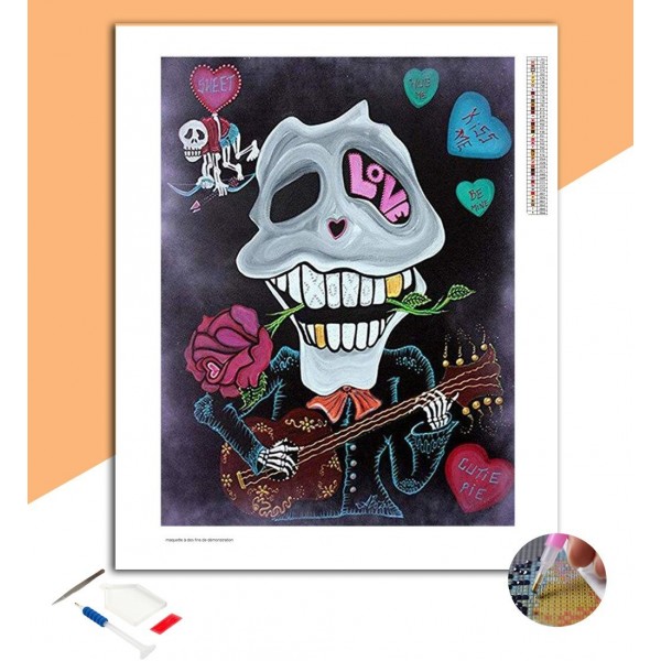 Broderie Diamant Squelette qui joue de la guitare