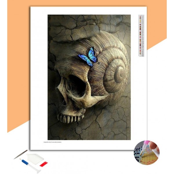 Broderie Diamant Tête de mort & Papillon