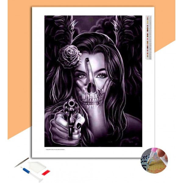 Broderie Diamant Femme au visage de crâne